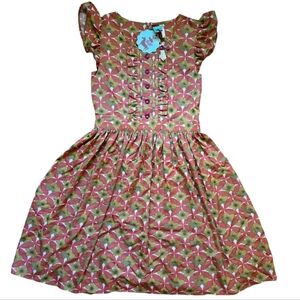 Matilda Jane rust/olive green/off-white floral short sleeved dress, NWT